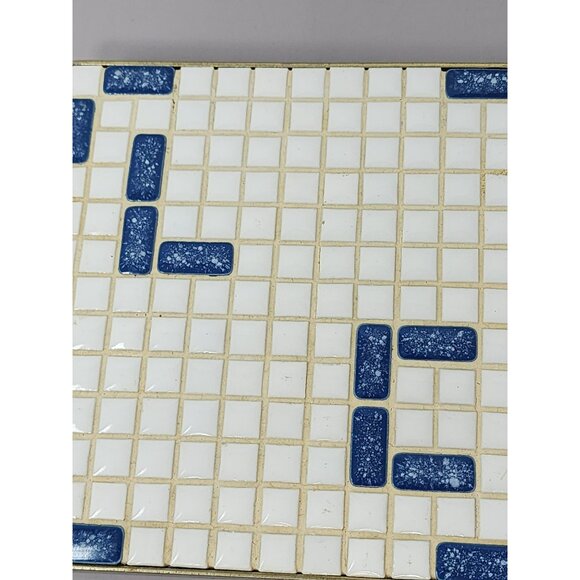 Vintage Mosaic Tile‎ Hot Plate Trivets With Brass Handles 2 White & Blue Design - Picture 6 of 11